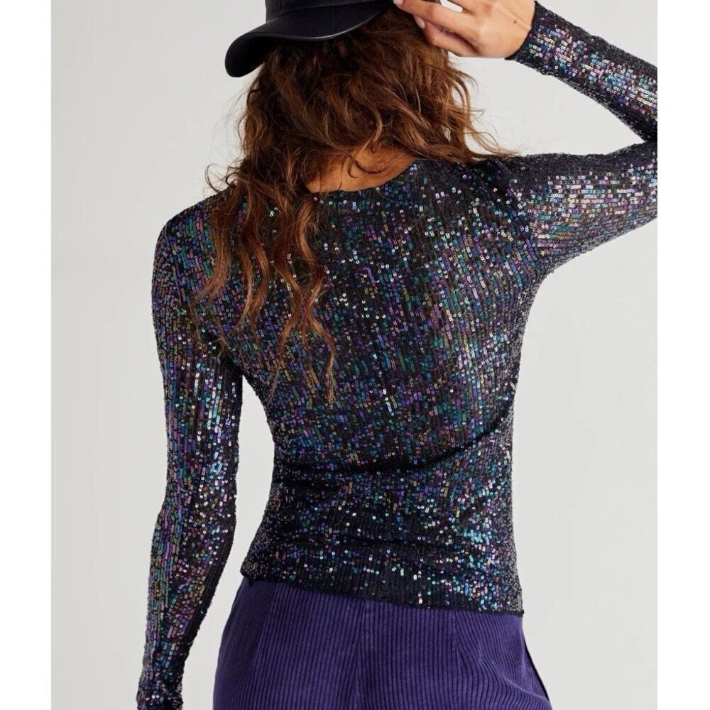 New! Free People Intimately Gold Rush Sequin Long Sleeve Top Size XS 41635 - Picture 4 of 12